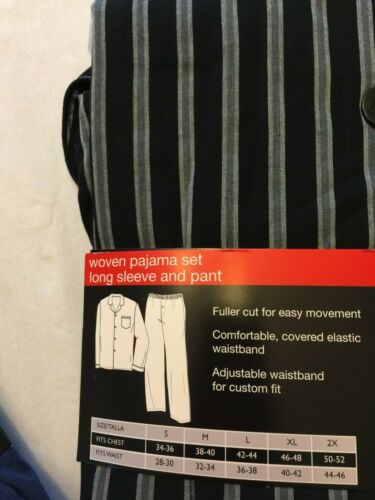 NWT Men's Hanes Woven Pant Shirt Set Pajamas PJ Cotton Blend Blue Stripe Various 