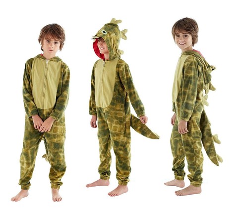 Boys Dragon 1Onesie Fleece Jumpsuit Hooded Novelty Nightwear