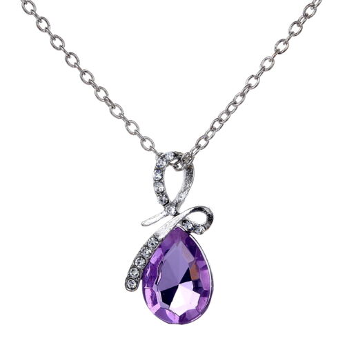 Silver Angel Teardrop Crystal Pendants Chain Necklace 8 Colours To Choose From 