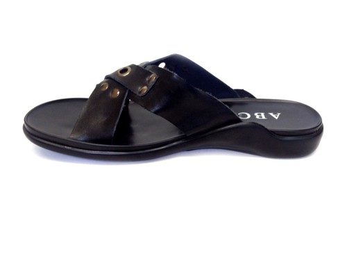 Mens Leather Slippers Gladiator Sandals Flip Flops Black Size 6-11 New