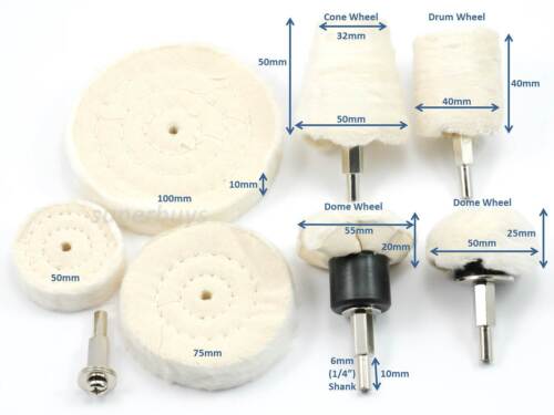 8PCS Cotton Felt Surface Polishing Polish Buffing Brush Wheel Set Rotary Tool 