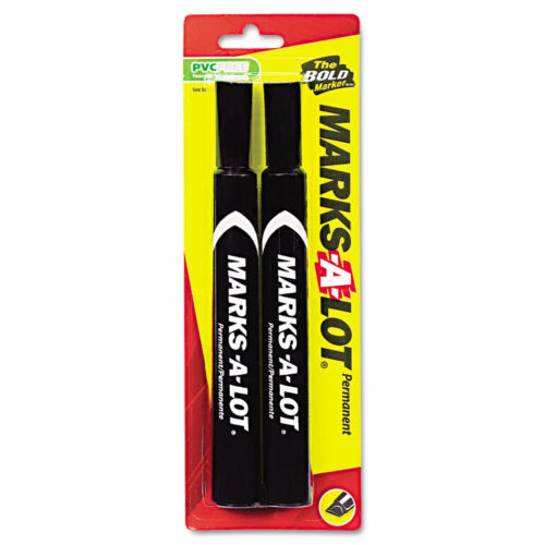 2 per Pack Black Large Chisel Tip Marks-A-Lot Permanent Marker 