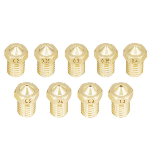 3D Printer Extruder Brass Nozzle 0.2//0.3//0.4//-1.2mm M6 Thread-1.75//3mm For V5GNC