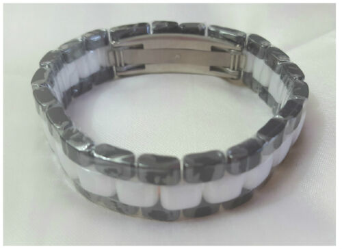 Black /& White Magnetic Hi Tech Ceramic Mens Bracelet Stainless Steel