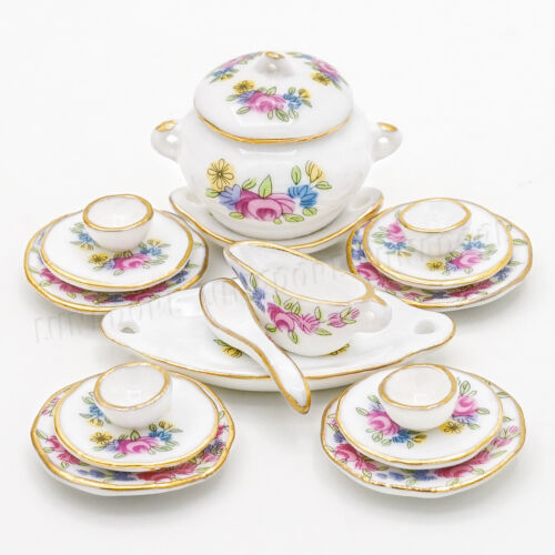 17pcs Porcelaine Vaisselle Set 1:12 Miniature en Céramique fleur Vaisselle Dollhouse 