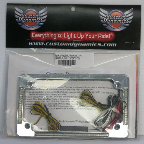 Quad LED Flat Motorcycle License Plate Frame; Chrome Finish w// Taillight /& Turns
