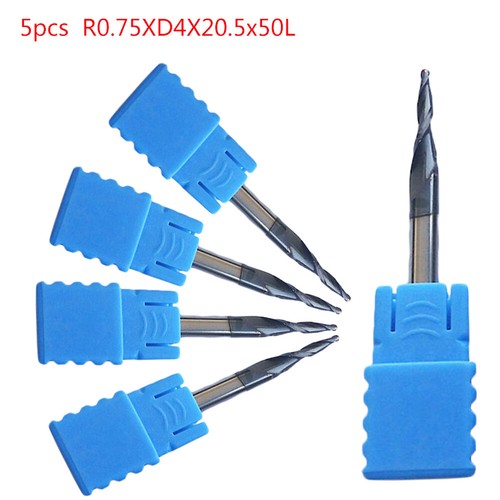 5pcs 2 Flute HRC55 Taper Ball Nose Endmill Milling Cutter Tool R0.75*D4*20.5*50
