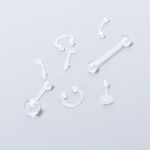 Details about   8Pcs Transparent Clear Acrylic Nose Ear Lip Belly Flexible Body Piercing Jew CA 