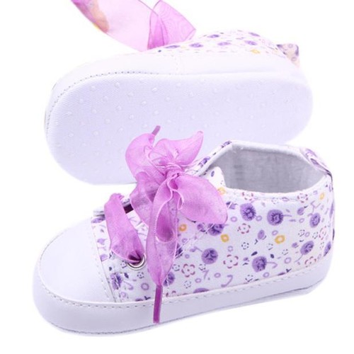 Toddler Girls Floral Crib Shoes Newborn Baby Lace Soft Sole Prewalker Sneakers