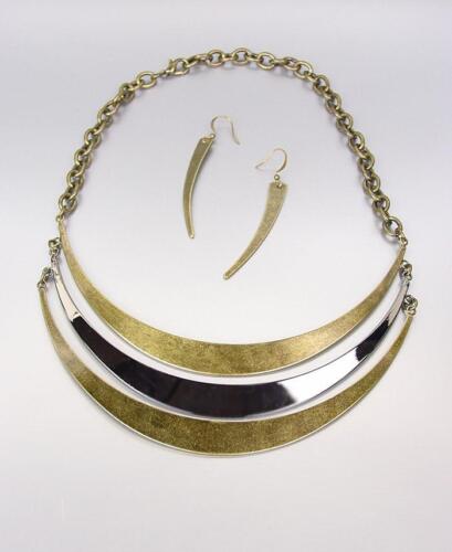 UNIQUE Antique Burnished Gold Hematite Metal Layered Drape Necklace Set