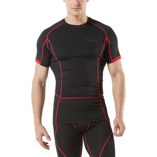 Black//Red Tesla MUB23 Cool Dry Baselayer Short Sleeve Compression T-Shirt