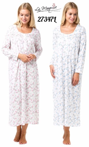 Pack Of 2 Ladies 100/% Cotton Floral Bow Print Long /& Short Sleeved Nightdresses