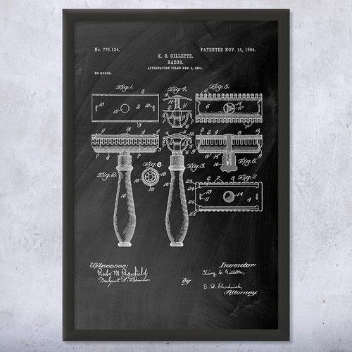 Framed Gillette Shaving Razor Print Shaving Gift Safety Razor Beard Grooming