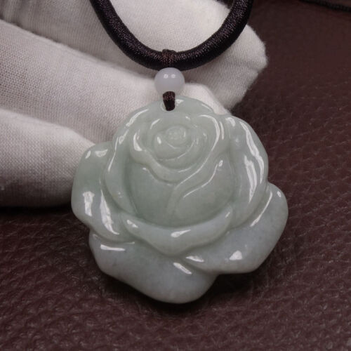 Certifié Grade A 100/% naturel vert jadeite jade pendentif sculpté fleur 321