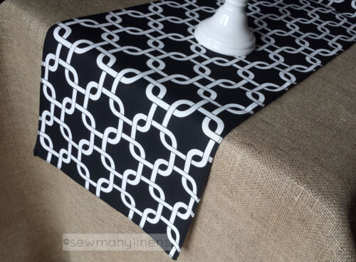 Black Table Runner Modern GeometricBlack and White Dining Room Home Decor Linens 