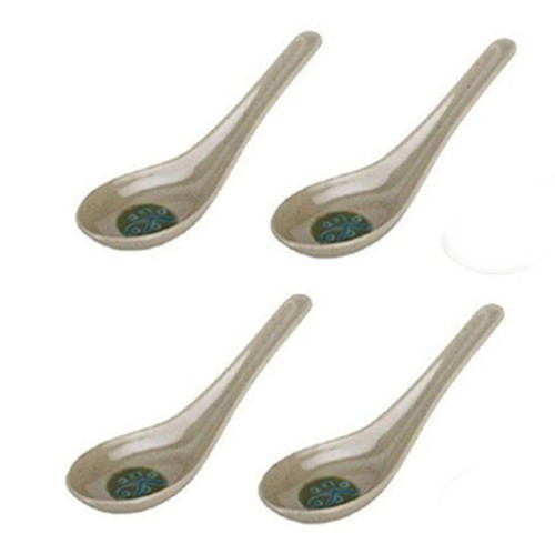 Set of 4 Chinese Melamine Wonton Soup Spoons Black Red Green Beige White