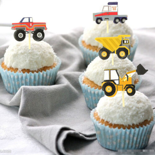 New 24pcs Cute Cartoon Cars Cupcake Toppers Birthday Party Cake Decoration