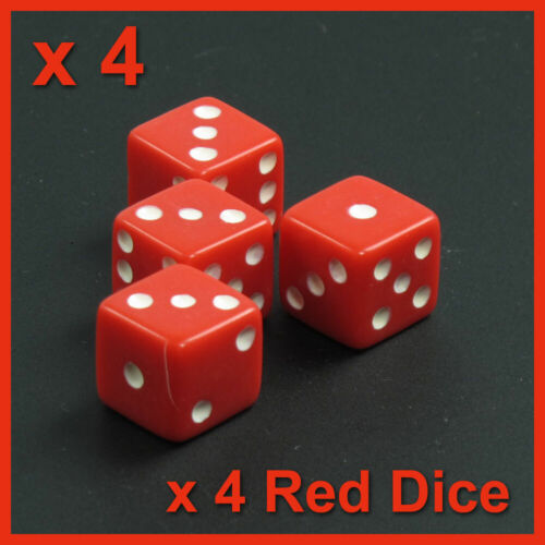 Gaming Fun Toy Bulk Board 6 sided dice Set of 4  RED,16mm dice,Solid Playing