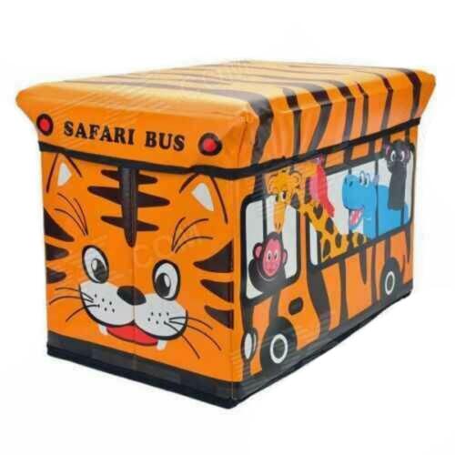 Kids Storage Seat Box Bus Children Toddler Books Chest Clothes Stool Folding Toy 