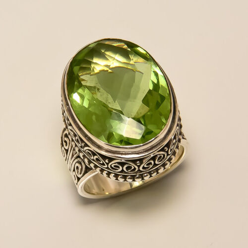 Peridot Quartz Ring 925 Solid Sterling Silver Handmade Jewelry Size 3-13 US