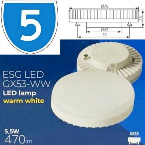 5x LED Bright 5W GX53 SMD Reflector Round Light Bulbs Lamp Warm White 830 470lm 