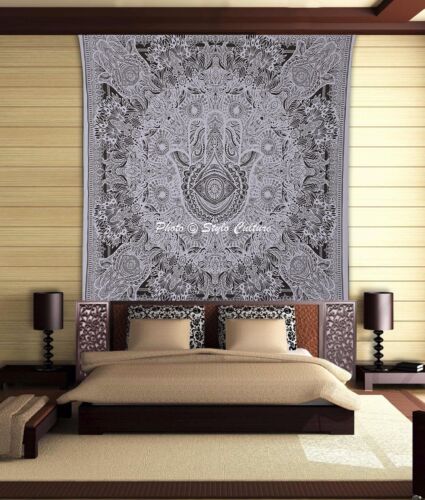 Black & White Hamsa Hand Tapestry Wall Hanging Hippie Room Decorative Queen Size