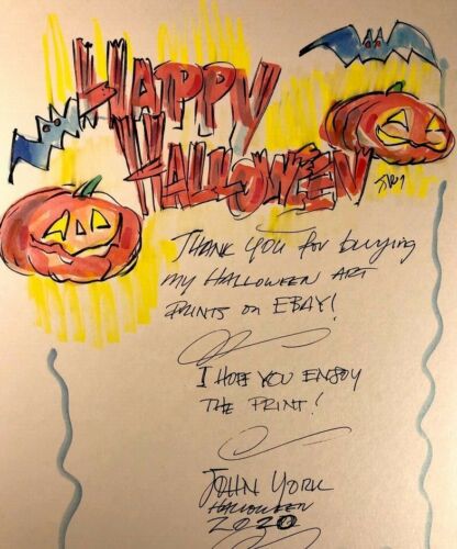 VAMPIRE FAMILY OUTING Cemetery Halloween Signed Print  by JOHN RANDALL YORK 