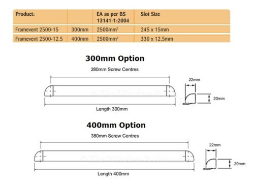 Trickle Ventilation Fente Aération 300mm ou 400mm Nuit Ventilation Upvc /& Bois