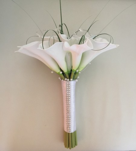 Blanc artificielle calla lily mariage mariée bouquets de fleurs strass perle brillant