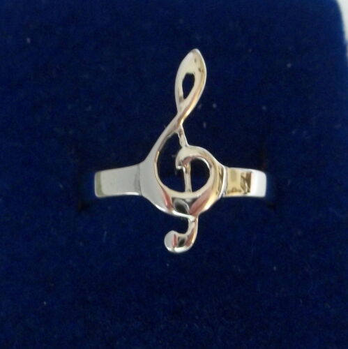 size 8 Sterling Silver Music 20x8mm Treble Clef on 2.5mm band Ring 