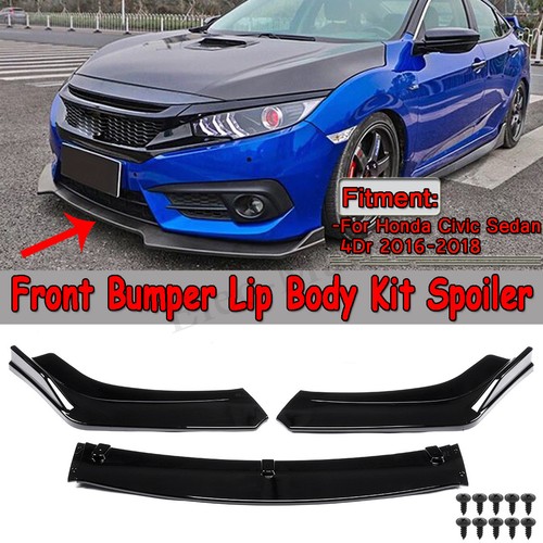 For 2016-2019 Honda Civic Sedan Bright Black Front Bumper Lip Body Kit Spoiler