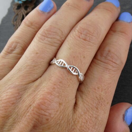 DNA Molecule Double Helix Ring 925 Sterling Silver Band  Sizes 6-10 Science NEW 