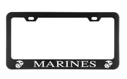 MARINES USMC COMBAT VETERAN Military License plate frame Black Metal Holders