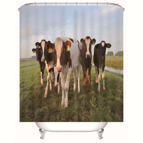 Dairy Cows Easy Moisten 3D Shower Curtain Waterproof Fabric Bathroom Decoration 