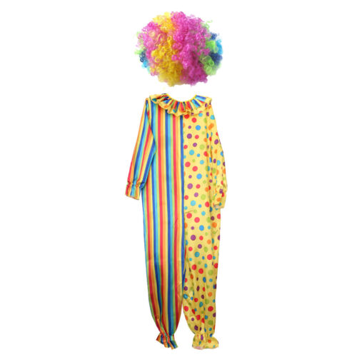 Circus Clown Costume Comedy Stripes Spotted Adult Afro Wig Party Fancy Dress