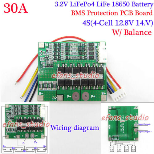 4S 30A w//Balance BMS Protection PCB Board 3.2V LiFePo4 18650 Battery Packs 12.8V