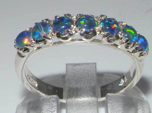 Solid English 925 Sterling Silver Colorful Opal Vintage StyleEternity Band Ring