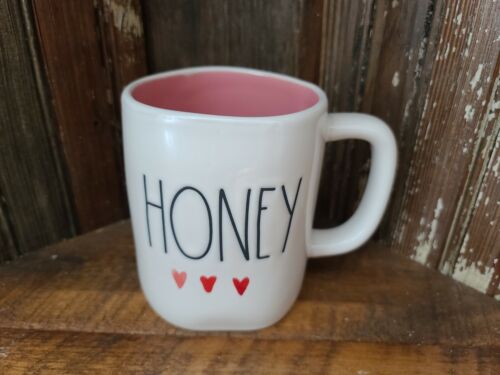 RAE DUNN Valentines Day /"HONEY/" Coffee Mug Pink Inside Watercolor Hearts