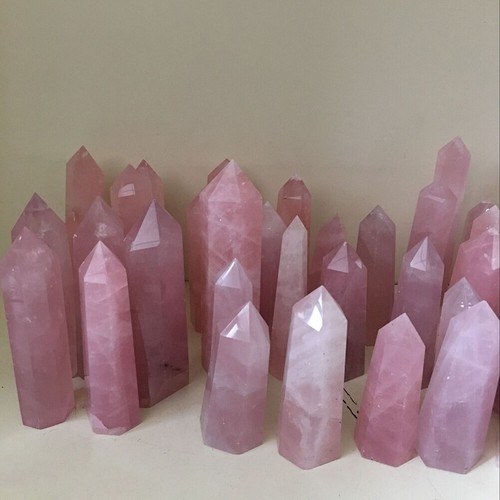 1STÜCK Sechseckiges Prisma 40-50mm Naturstein Rosa Quarzkristall Punkt Heilstein