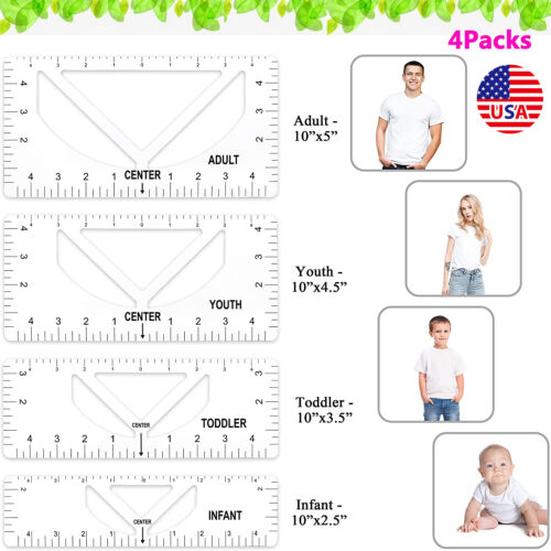4Pack T-shirt Ruler Guide V-Neck/Round Collar Tshirt Ruler Alignment Tool Newest 