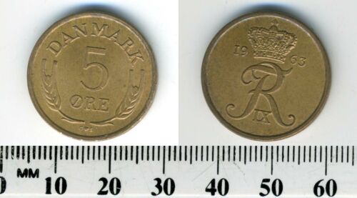 Details about  / Denmark 1963-5 Ore Bronze Coin King Frederik IX
