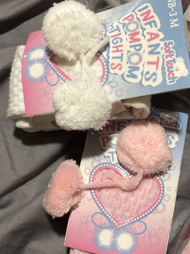 Baby Girls Spanish Romany Pom Pom Tights Pink White Red 0-3 3-6 6-12 18-24 Mths