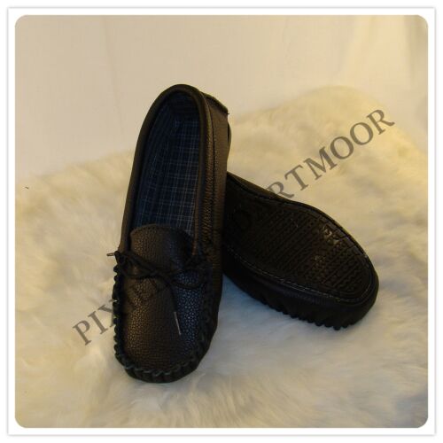 Luxury Genuine Black Leather Moccasins ~ Made in the UK ~ PVC Sole