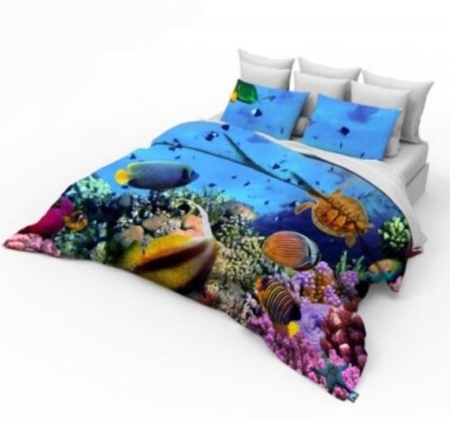 3D Double Size Duvet cover Bedding Set with Aquarium design Fish Coral, Sea