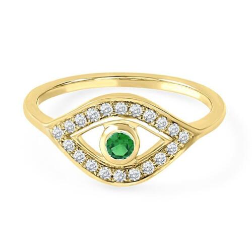 Details about   14k rose gold over natural emerald diamond lucky evil eye protection ring 