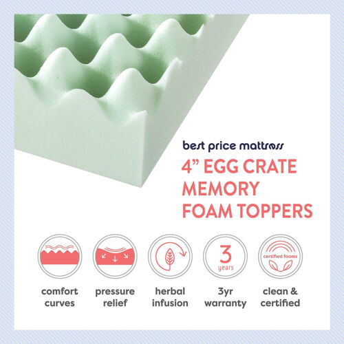 4 Inch Egg Crate Memory Foam Mattress Topper Aloe Vera Infusion Cooling Calming 