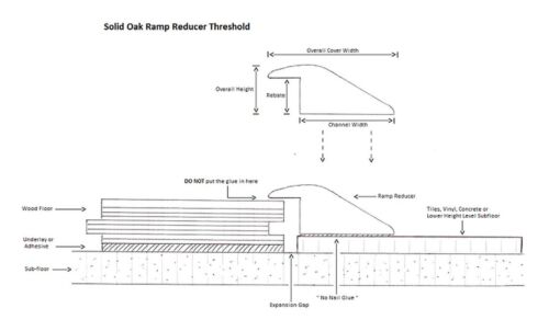 Quality Solid Oak Wood Flooring Ramp Reducer Threshold Door Strip 1 metre length 