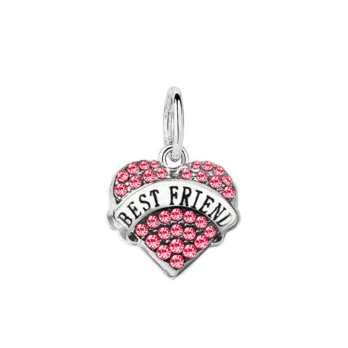 European Pink Crystal Love Shape Charm pendant Fit Silver Bracelet&Necklace 