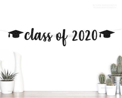 Graduation Hat Banner BLACK Letter Garland CLASS OF 2020 Script Banner Sign 
