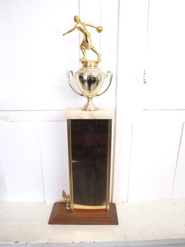 Vintage tall 60s Mid Century Modern Bowling Trophy Kitsch Eagle retro home decor